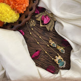 Stylish Dual Elephant Aqua Green AD Stone Pendant Chain-G14523